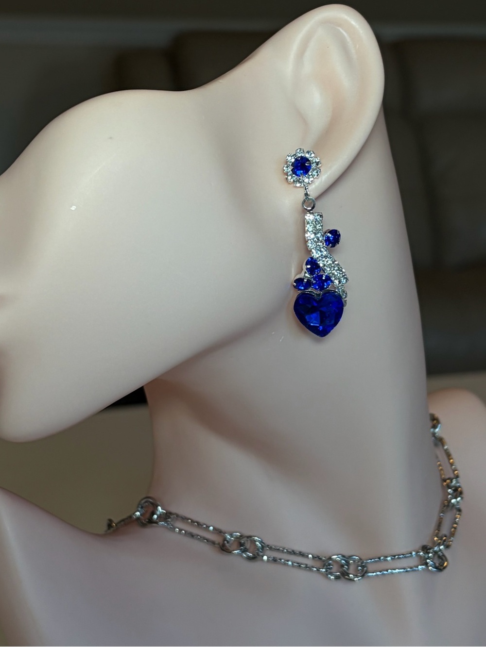 Elegant Blue Heart Drop Earrings.